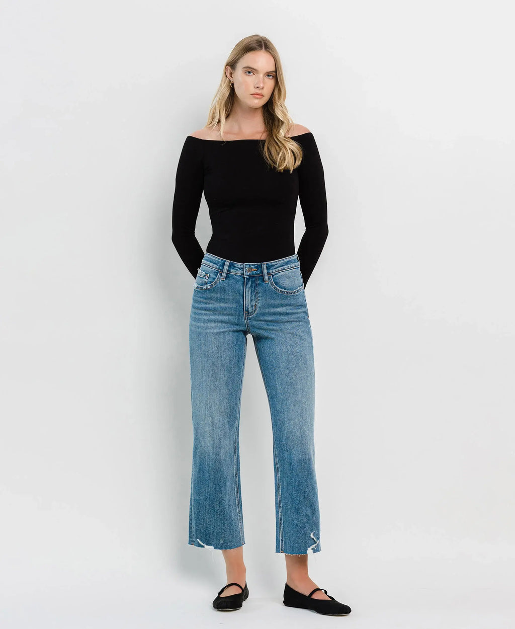 flying monkey cropped wide leg raw hem jeans