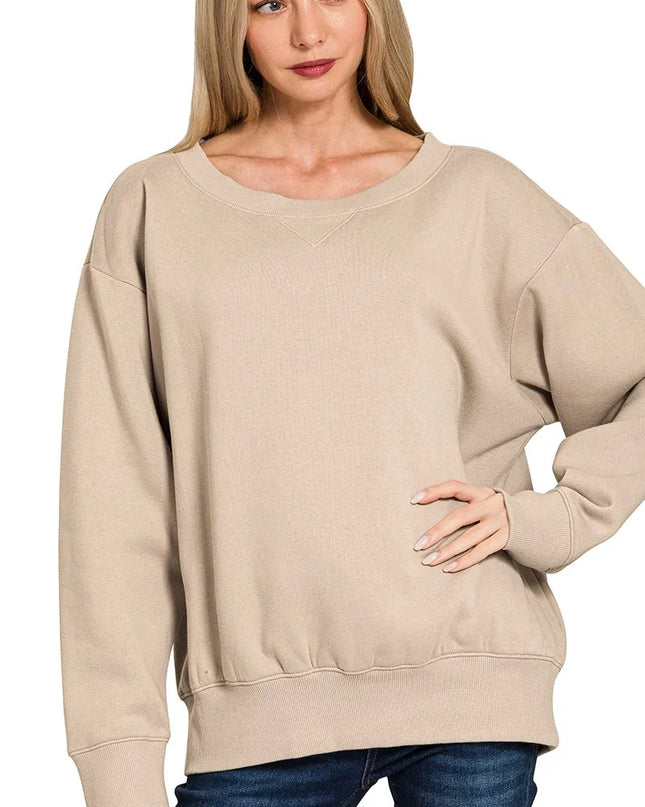 Zenana Fleece Boat Neck Sweatshirt - Sleekdenim.com