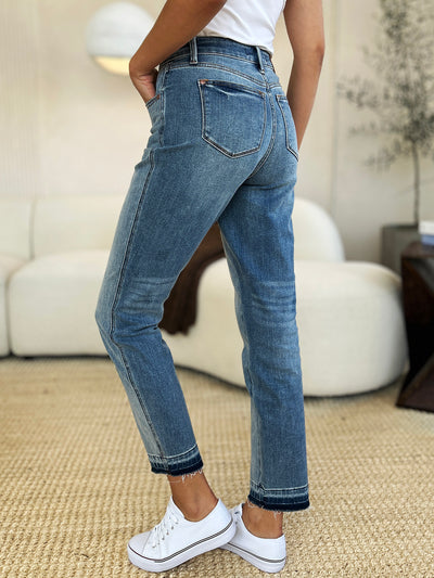 Judy Blue Full Size Mid Rise Rigid Magic Boyfriend Release Hem Jeans