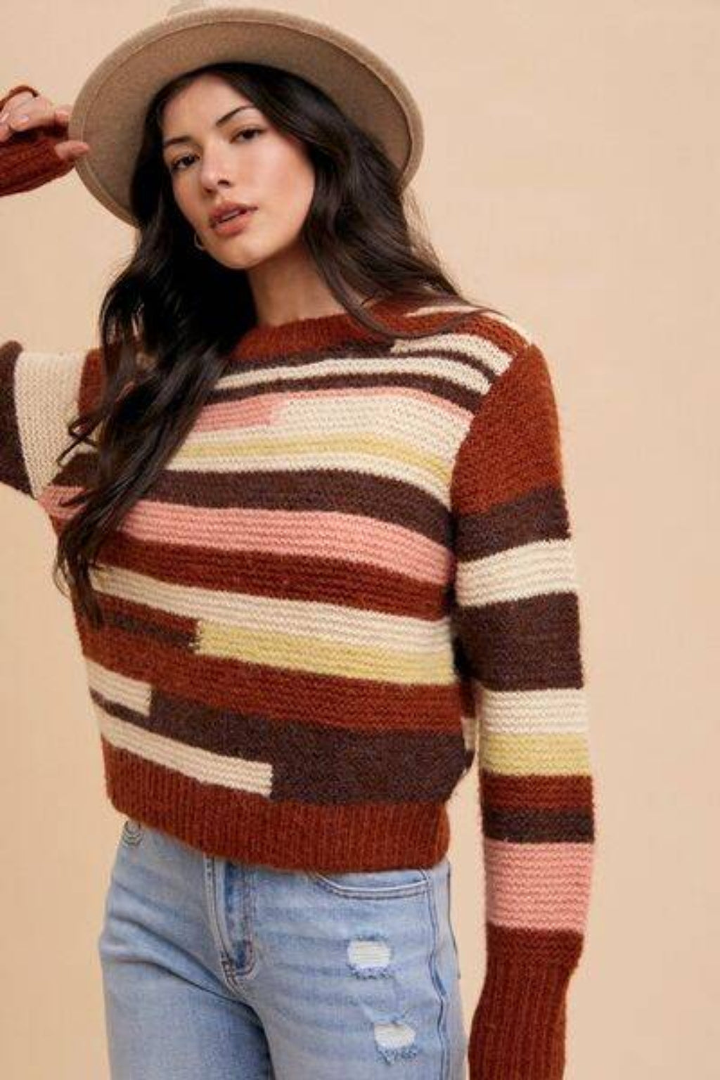 Davi & Dani Striped Cozy Winter Sweater- sleekdenim.com