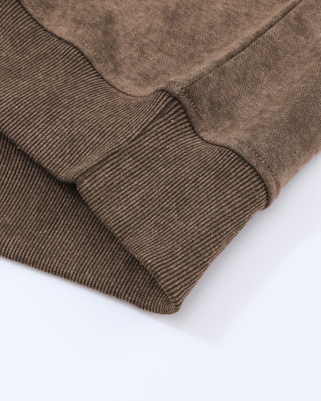 Brown Plain Drop Shoulder Crew Neck Pullover Sweatshirt