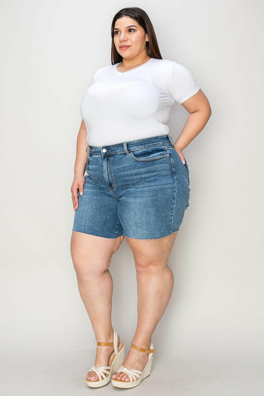 Judy Blue Full Size High Waist Slim Denim Shorts | Sleekdenim.com