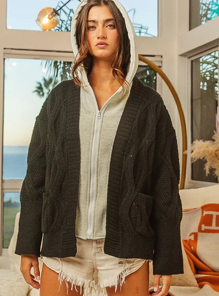 BiBi Knit Hoodie Rhombus Sweater Jacket - 7