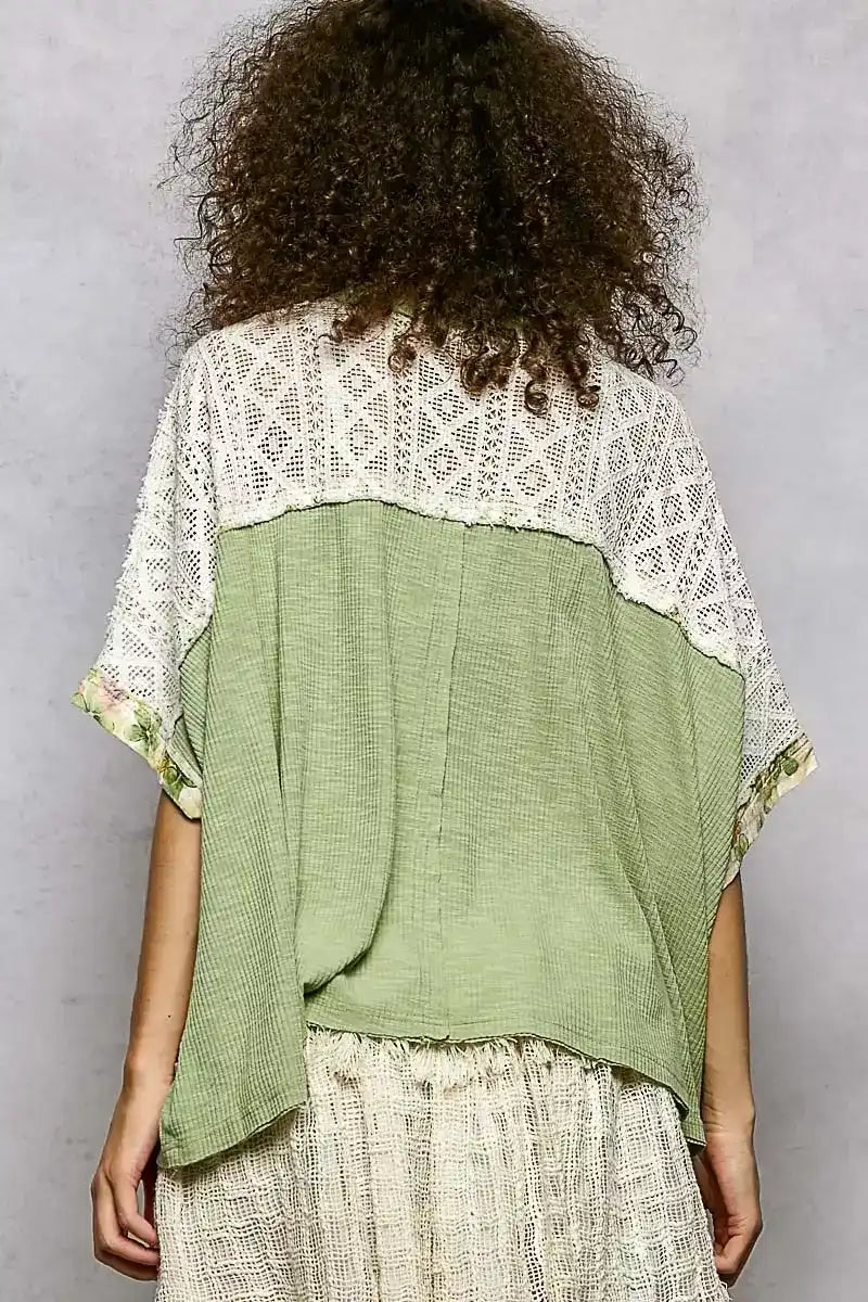 POL Floral Patchwork Lace Accent Blouse - Sleekdenim.com