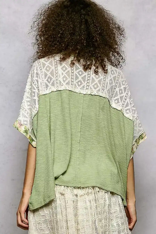 POL Floral Patchwork Lace Accent Blouse - Sleekdenim.com