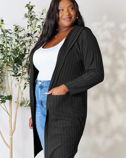 Basic Bae Full Size Hooded Sweater Cardigan - Sleekdenim.com