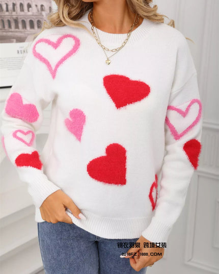 Valentine's Day Heart Pattern Knit Sweater - Sleekdenim.com