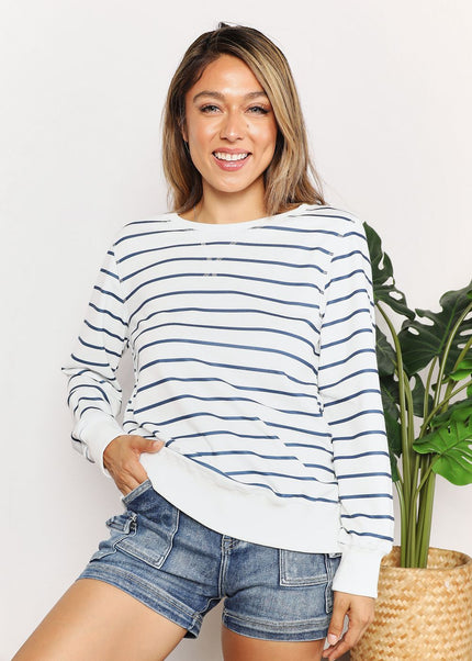 Double Take Striped Long Sleeve Round Neck Top - Sleekdenim.com