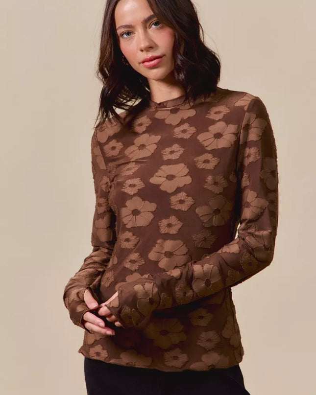 SO ME Stretched Jacquard Casual Tops with Thumb Opening - Sleekdenim.com