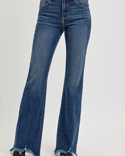 RISEN Full Size Mid Rise Flare Frayed Hem Jeans Plus Size - Sleekdenim.com