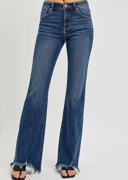 RISEN Full Size Mid Rise Flare Frayed Hem Jeans Plus Size - Sleekdenim.com