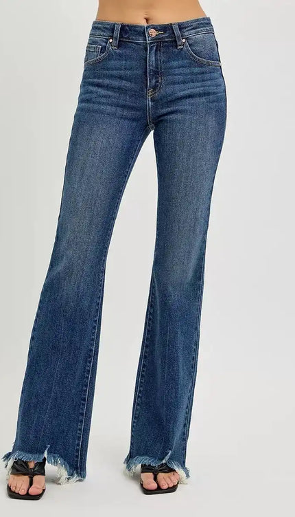 RISEN Mid Rise Flare Frayed Hem Jeans RDP5836 - Sleekdenim.com