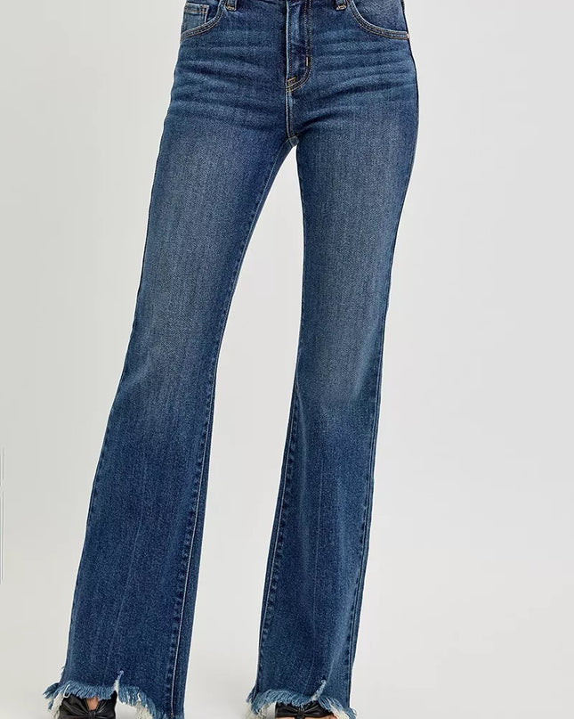 RISEN Full Size Mid Rise Flare Frayed Hem Jeans Plus Size - Sleekdenim.com