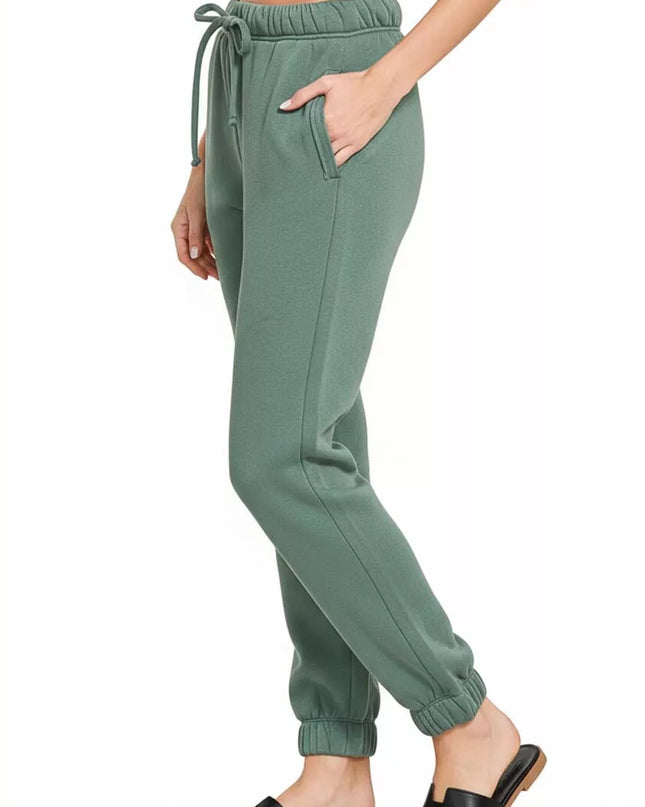 Zenana Fleece Drawstring Joggers With Pocket - Sleekdenim.com