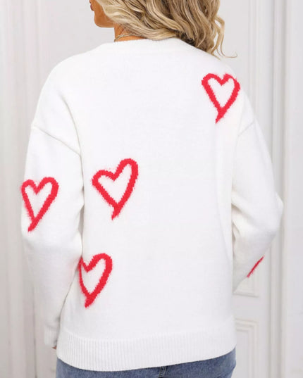 Valentine's Day Heart Print Crew Neck Sweater - Sleekdenim.com