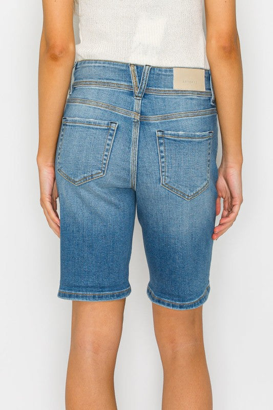 Artemis Vintage High Rise Double Button Waistband Bermuda Jeans Shorts - Sleekdenim.com