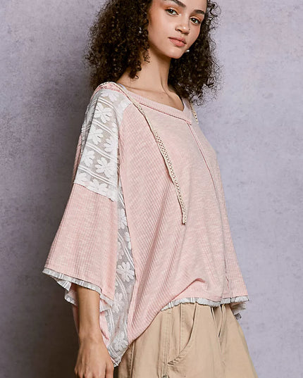 POL Short Sleeve Hoodie Top with Lace Detail - Sleekdenim.com