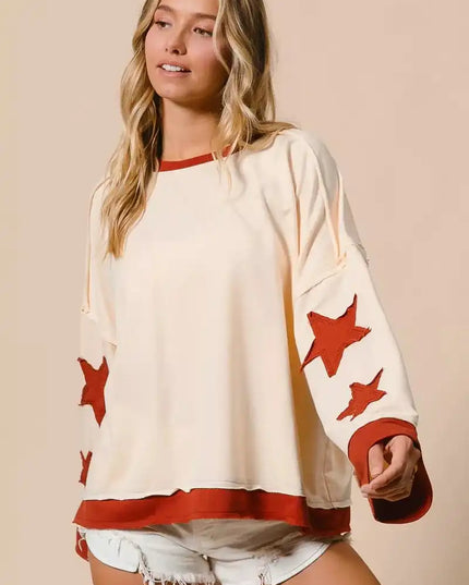 BiBi French Terry Top With Patch Detail Sweatshirt - Sleekdenim.com