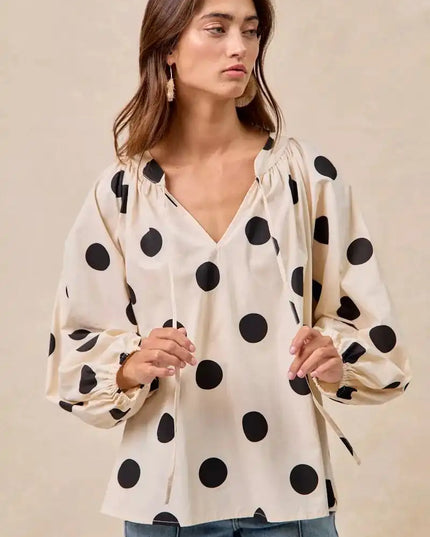 BiBi Polka Dot Exaggerated Balloon Sleeves Blouse - Sleekdenim.com