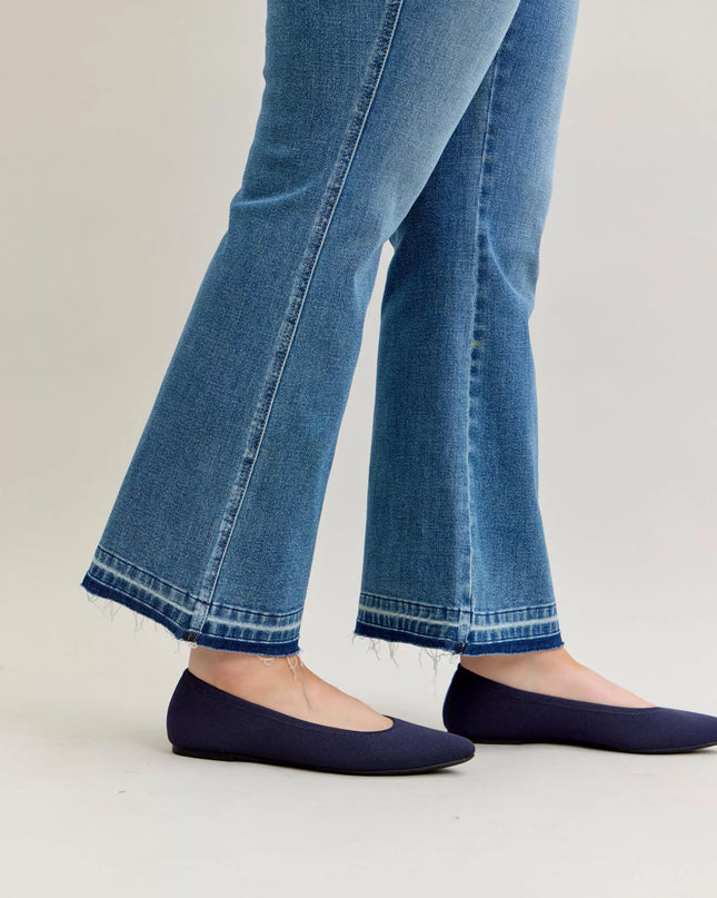 Judy Blue Full Size Mid Rise Slim Bootcut Tummy Control Release Hem Jeans Plus Size - Sleekdenim.com