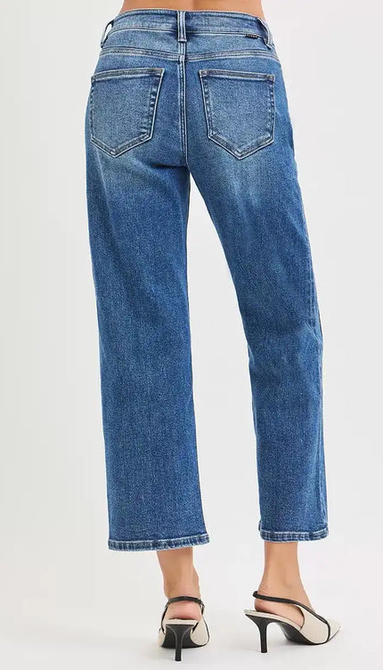 RISEN High Rise Crop Straight Jeans - Sleekdenim.com