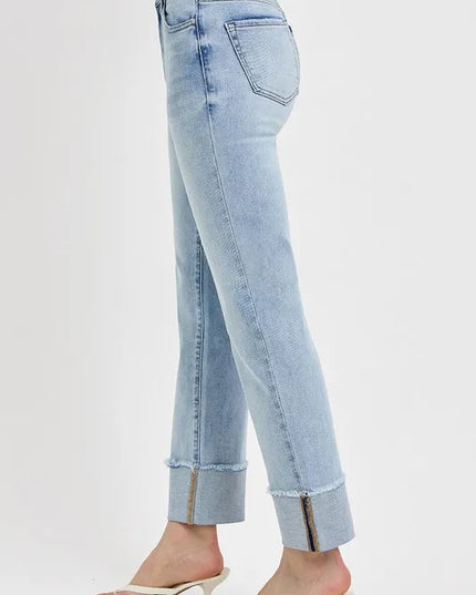 RISEN High Rise Straight Cuffed Relaxed Jeans - Sleekdenim.com