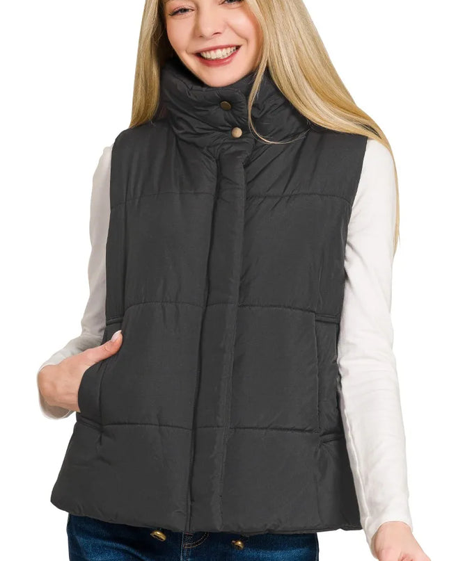 Zenana High Neck Zip-Up Vest Coat - Sleekdenim.com