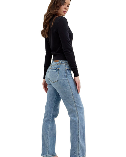 Judy Blue Frayed Hem Cell Phone Pocket Straight Leg Dad Jeans 82540