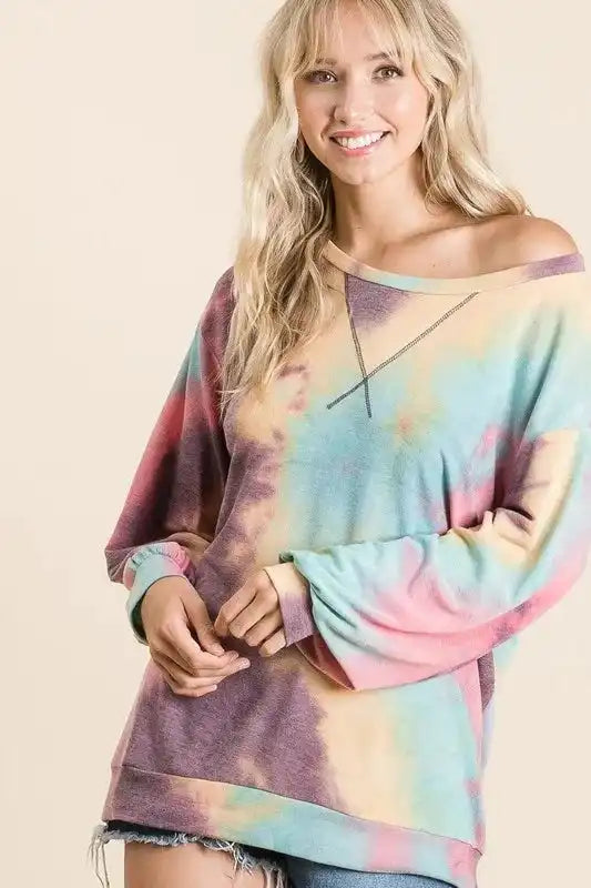BiBi Tie Dye Print French Terry Sweatshirt - Sleekdenim.com