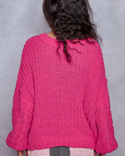 POL Cable-Knit Solid V-Neck Cropped Sweater - Sleekdenim.com