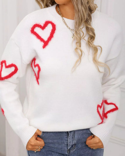 Valentine's Day Heart Print Crew Neck Sweater - Sleekdenim.com