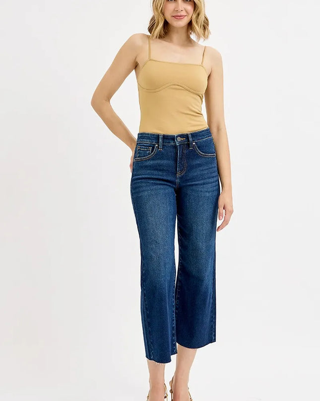 RISEN Full Size Tummy Control High Rise Crop Wide Jeans Plus Size - Sleekdenim.com