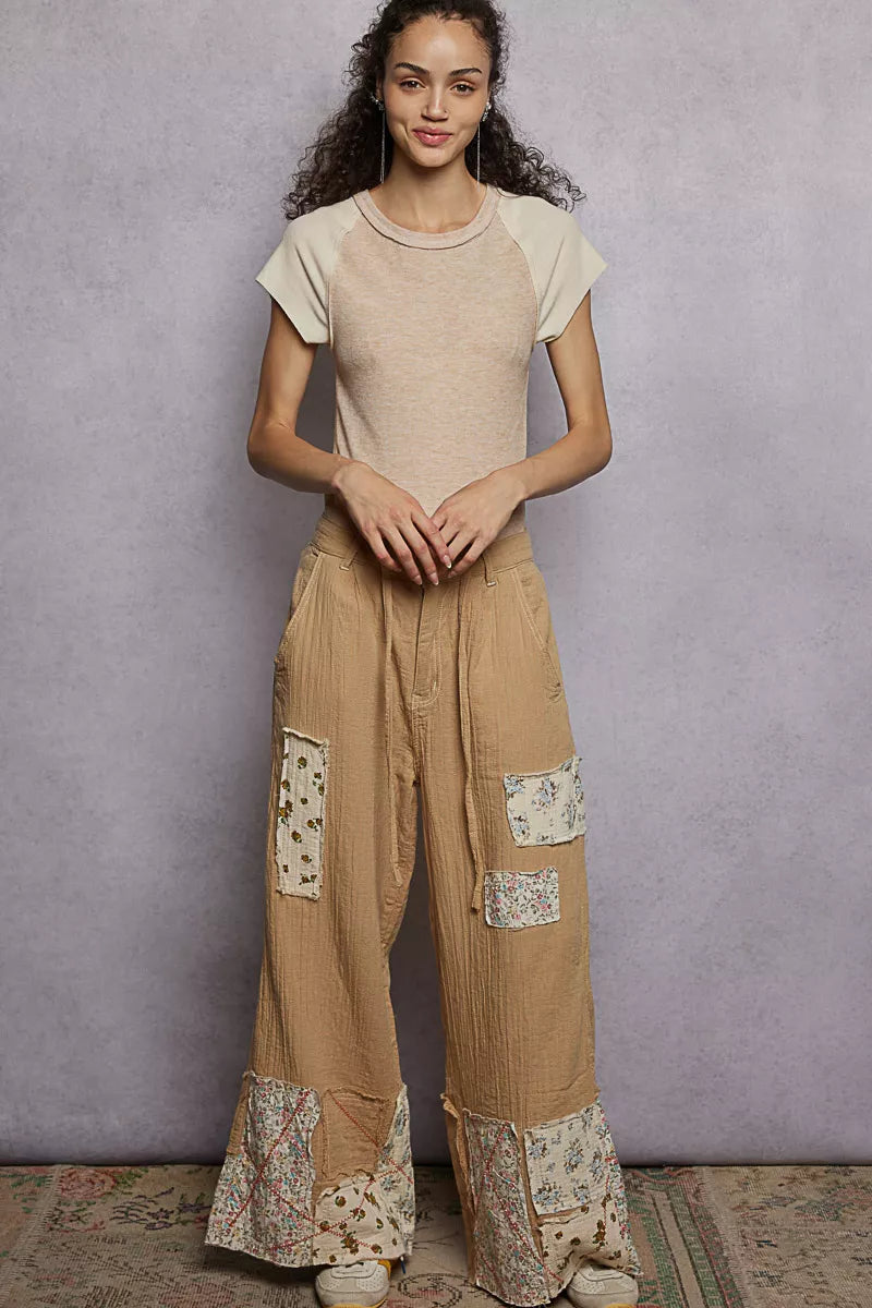 POL Outseam Detail Ribbed T-Shirt with Contrast Color Sleeves - Sleekdenim.com