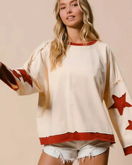 BiBi French Terry Top With Patch Detail Sweatshirt - Sleekdenim.com