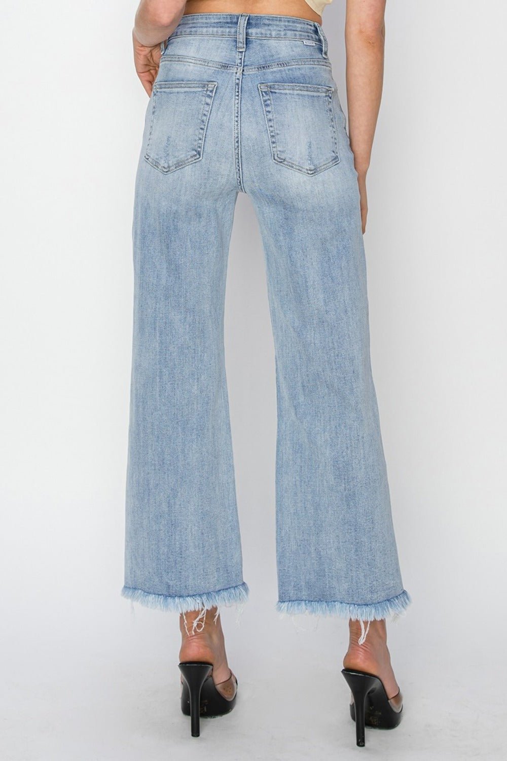 RISEN High Rise Crop Wide Fray Hem Jeans | Sleekdenim.com