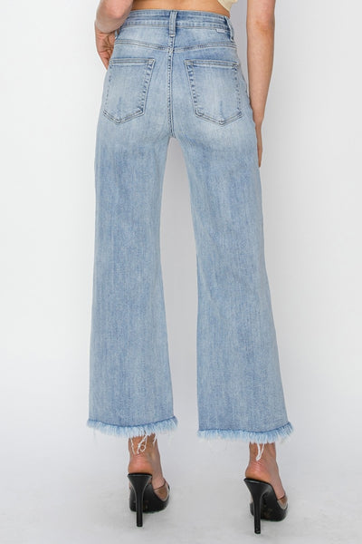 RISEN High Rise Crop Wide Fray Hem Jeans