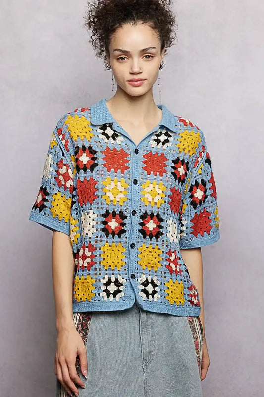 POL Crochet Short Sleeve Relaxed Fit Shirt - Sleekdenim.com