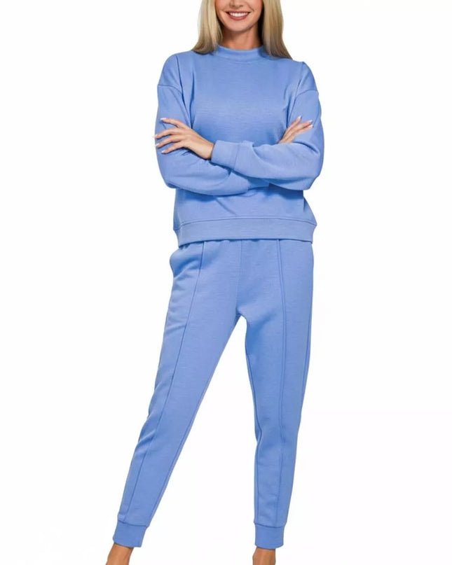 Zenana Scuba Mock Neck Sweatshirt and Joggers Set - Sleekdenim.com