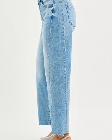 RISEN Full Size Slouchy Cropped Barrel Jeans with Curved Side Seam Plus Size - Sleekdenim.com
