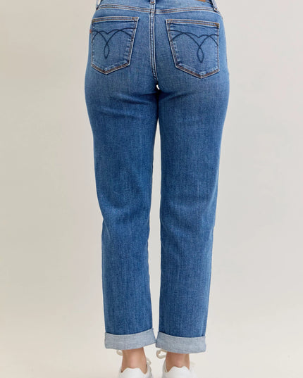 Judy Blue Full Size Mid Rise BF Classic Cuffed Jeans Plus Size - Sleekdenim.com