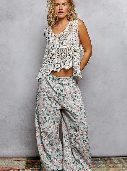 POL Boho Floral Crochet Sweater Vest with Scalloped Edge - Detail View 4