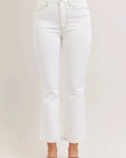 Judy Blue Contrast Stitching Cropped Flare Jeans - Sleekdenim.com