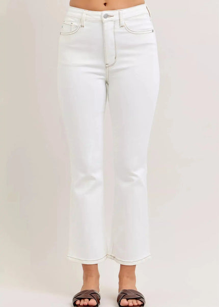 Judy Blue Contrast Stitching Cropped Flare Jeans - Sleekdenim.com