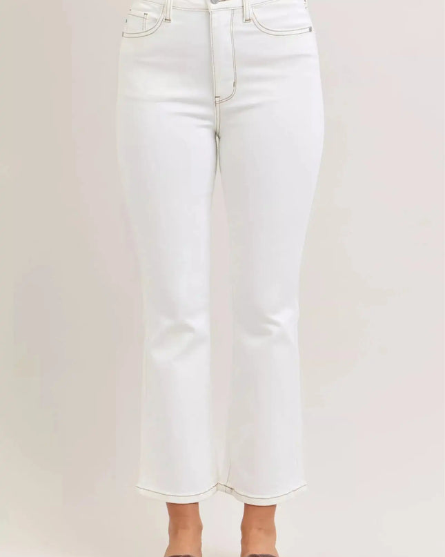 Judy Blue Contrast Stitching Cropped Flare Jeans - Sleekdenim.com