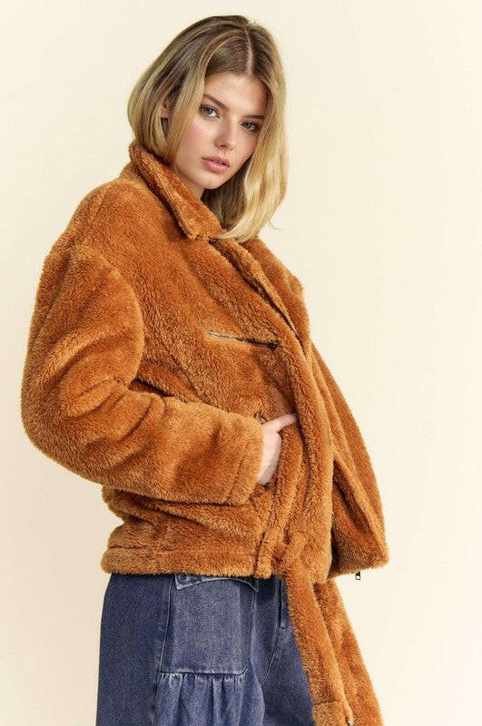 Davi & Dani Fuzzy Zip Up Jacket Brown