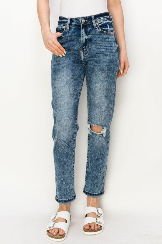 AT1061MMD HIGH RISE STRETCH DISTRESSED MOM JEANS - Sleekdenim.com