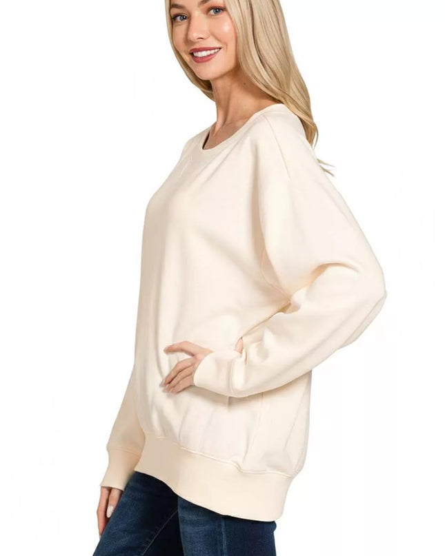 Zenana Fleece Boat Neck Sweatshirt - Sleekdenim.com