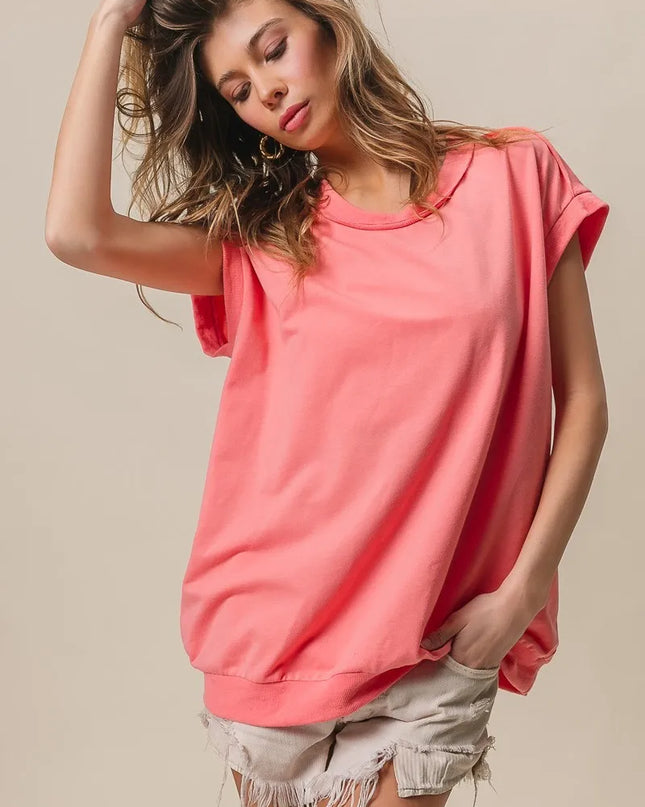 BiBi French Terry Drop Shoulder Basic Top - Sleekdenim.com