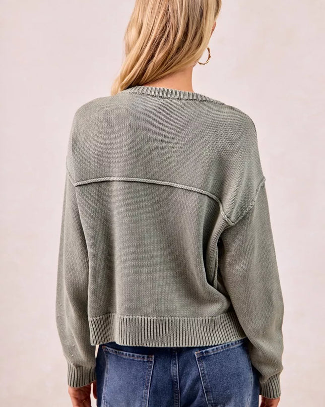 BiBi Washed Sweater V Neck Cardigan - Sleekdenim.com