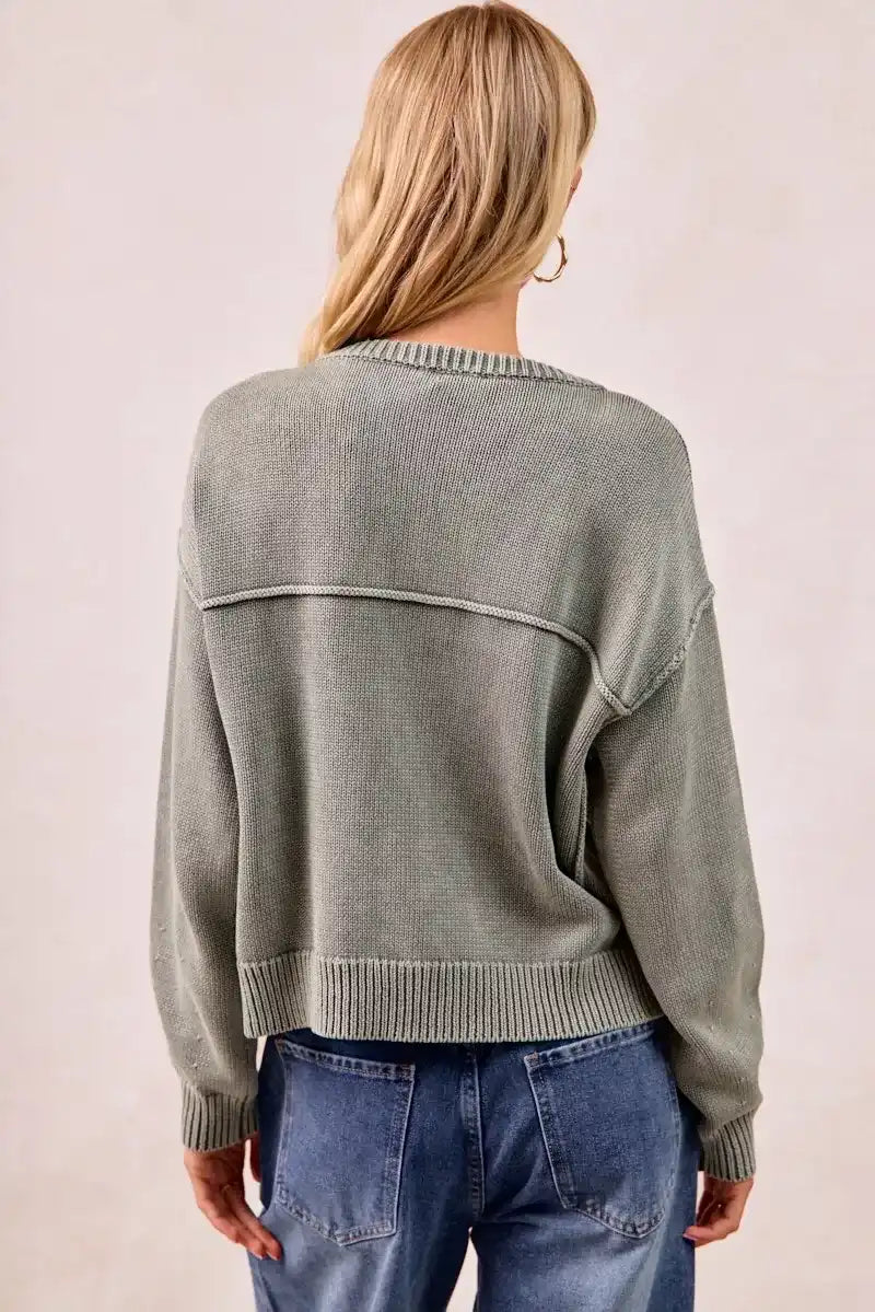 BiBi Washed Sweater V Neck Cardigan - Sleekdenim.com